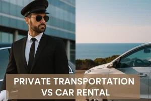 Visual comparison between a Private Transportation vs Car Rental in Ibiza 2025