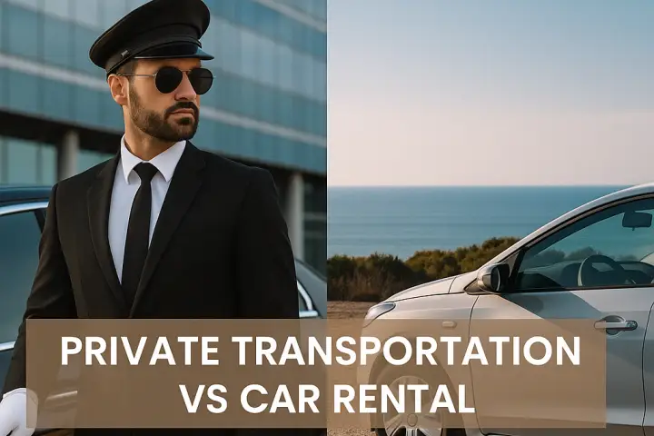 Visual comparison between a Private Transportation vs Car Rental in Ibiza 2025